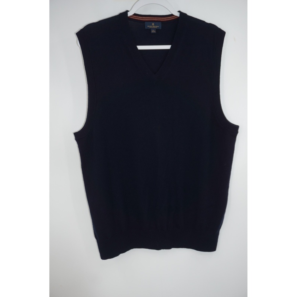 Brooks Brothers Sweater Vest Mens Large Blue Extra Fine Merino Wool V Neck Knit